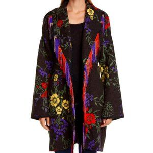 FUZZI Floral Jacquard Belted Long Cardigan